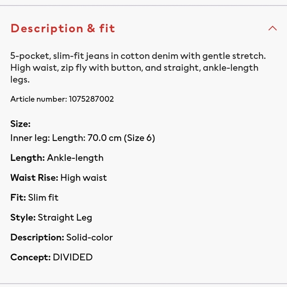 H&M Slim Straight High Ankle Jeans, Blue 0 - Picture 10 of 10